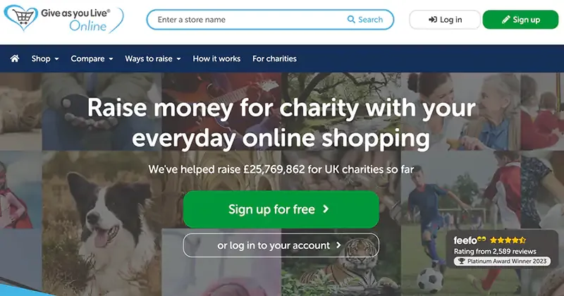 The Give as you Live website